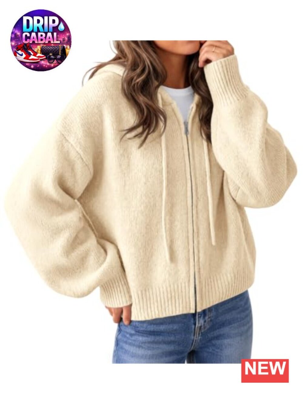 Women's Zip Up Hooded Cardigan Sweater Knit Jacket Long Sleeve Casual Loose Fit